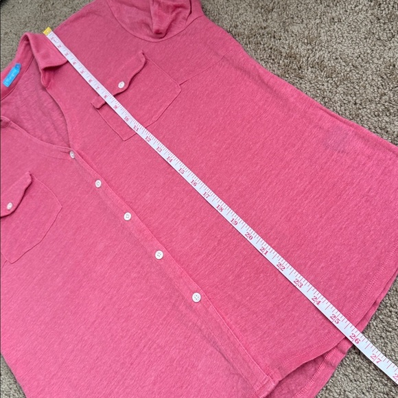J. McLaughlin Brynn Pink Linen Blend 3/4 Sleeve Button Up Shirt with Pockets - Picture 9 of 9